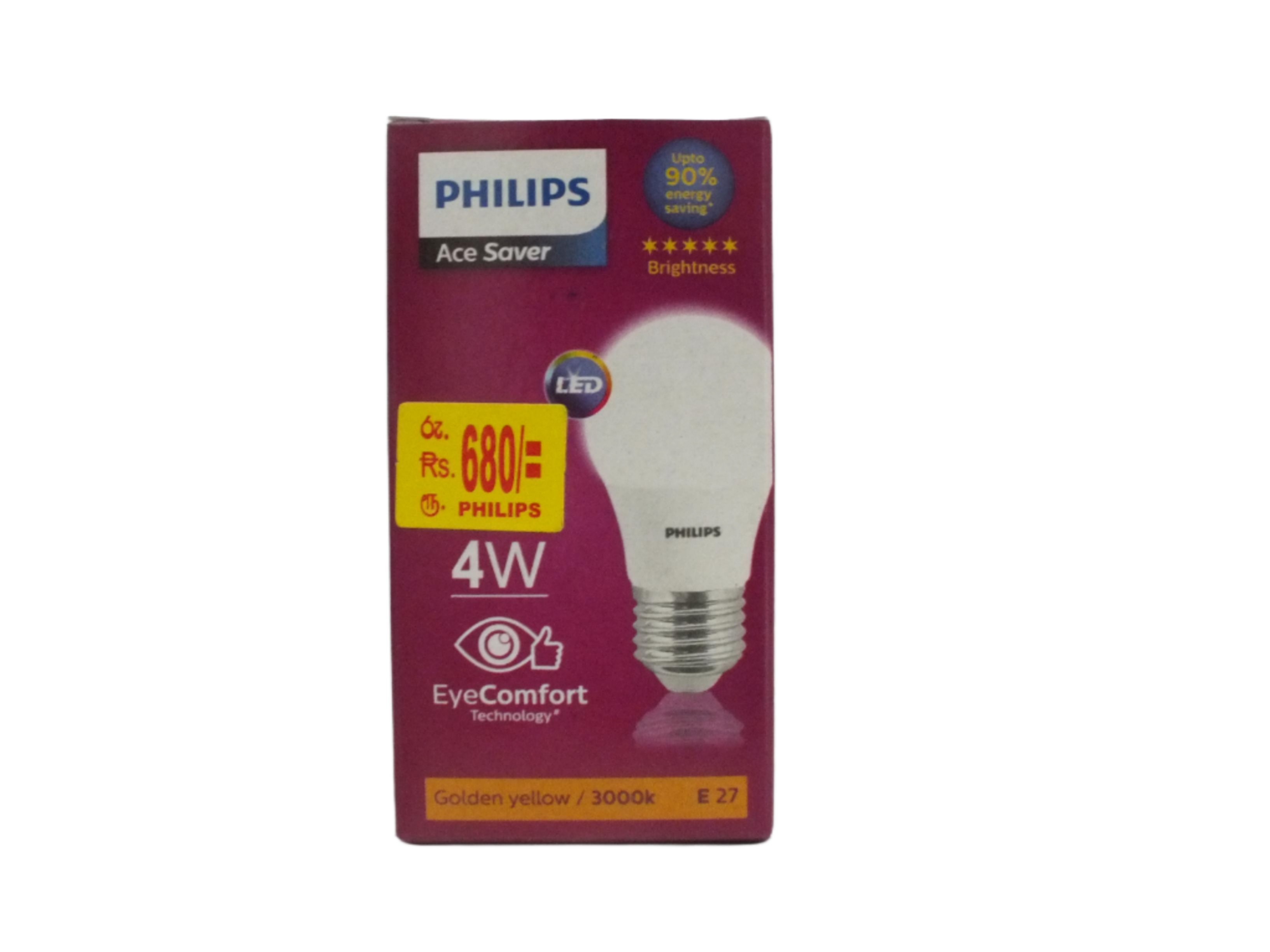 PHILIPS Ace Saver 4W Eye Comfort Golden Yellow / 300k E27 Screw Type Bulb 